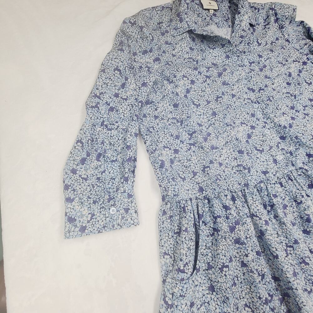 Tuckernuck Floral Dress XL Blue White Shirt Dress Preppy Cottagecore - Picture 4 of 10